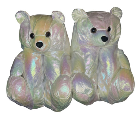 White Metallic Teddy Slippers - CaribeHeart Teddy